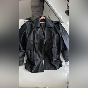 Mens Mid Length German Sailors Marine Goth Punk Double Breasted Leather Jacket